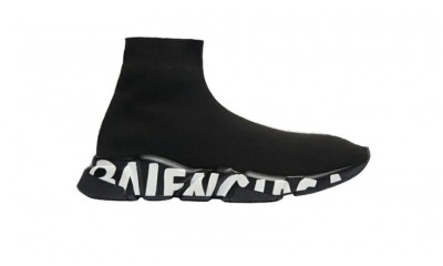 Balenciaga Speed Graffiti Trainers Black White Logo